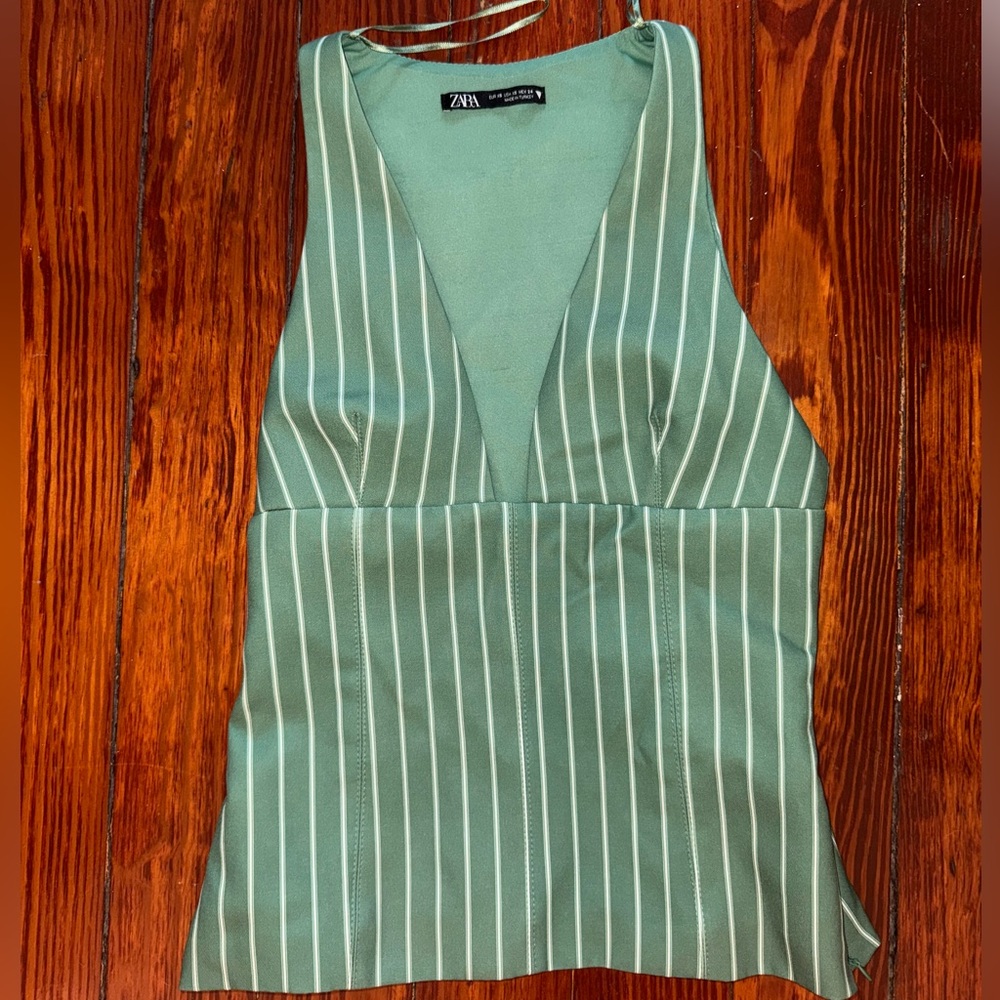 Zara Green$White Striped Tank